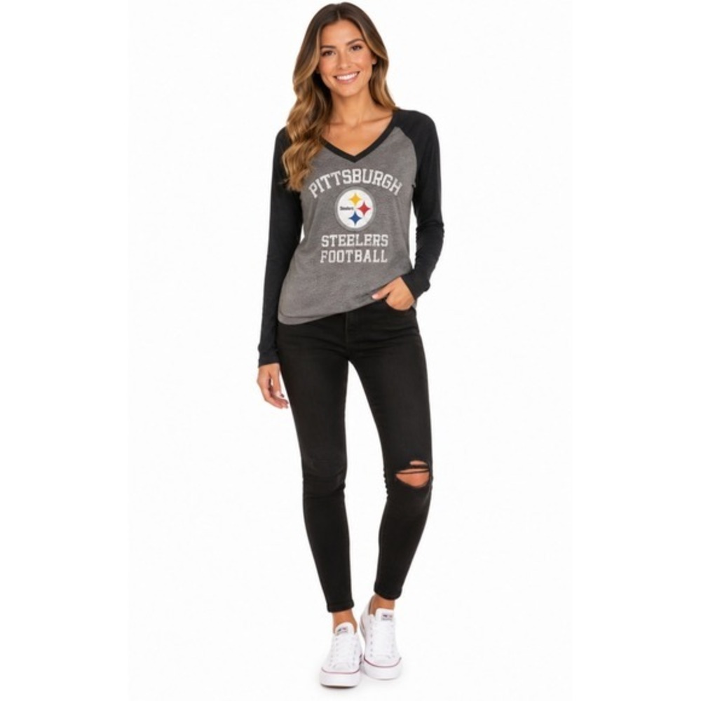 NFL TEAM APPAREL Pittsburgh Steelers‎ Long Sleeve T-Shirt Women's M Gray Black